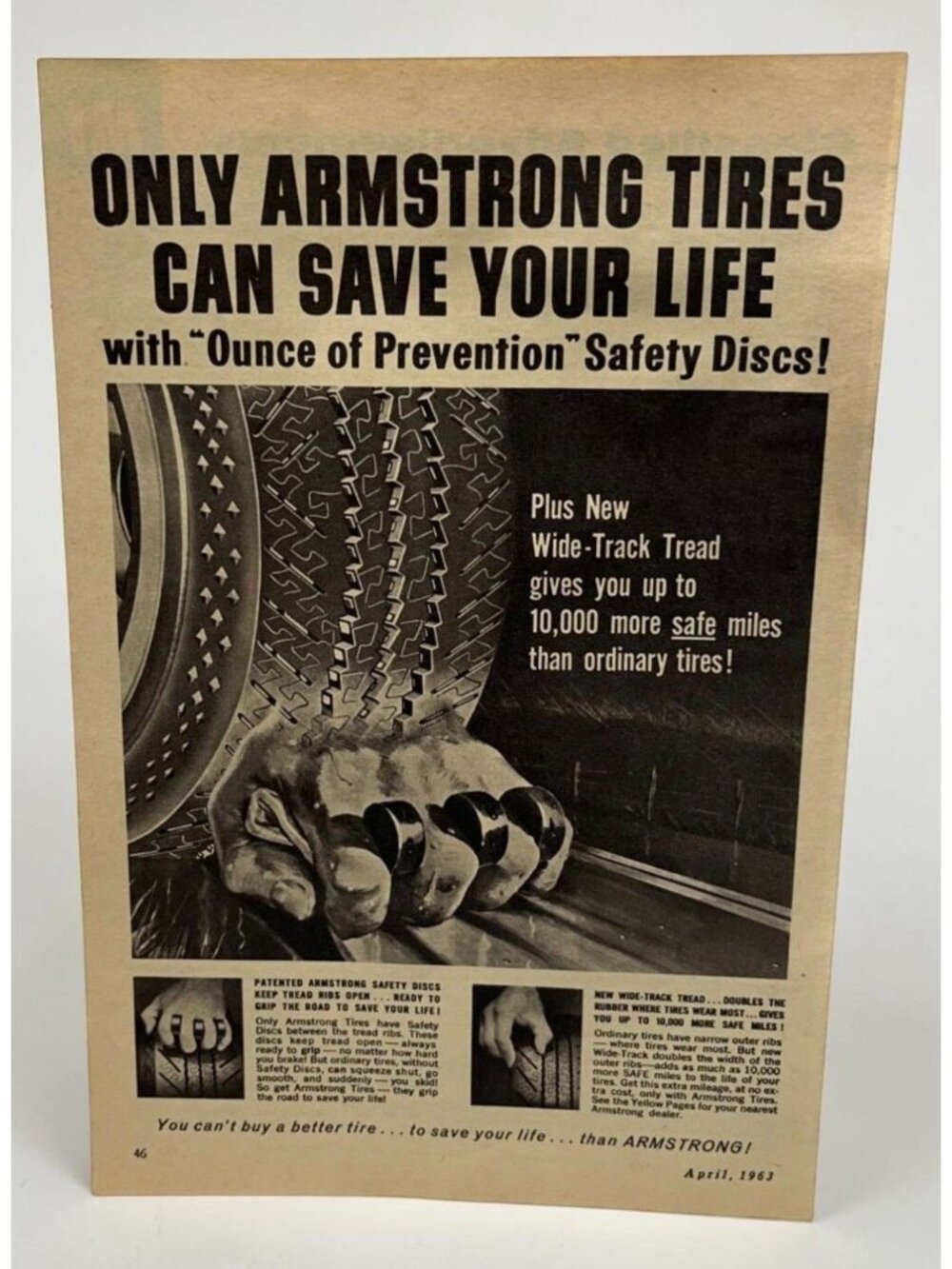 Armstrong Tires Vintage Print Ad 1960s Wide-Track Safety Discs Auto Parts